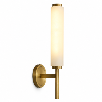 Brass Wall Light – Twin Marble-Style Shade Indoor Sconce